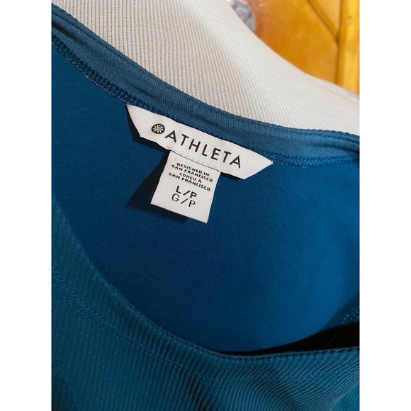 Athleta NWT Seasoft Rib Mini Dress Teal Sleeveless Pullover L Petite - Picture 2 of 7